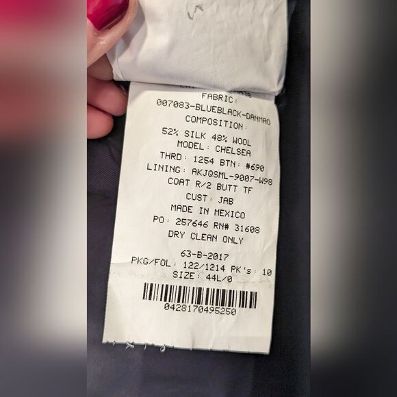 JoS A Banks tailored fit silk wool bland navy blue two button blazer coat sz 44L - Picture 7 of 13